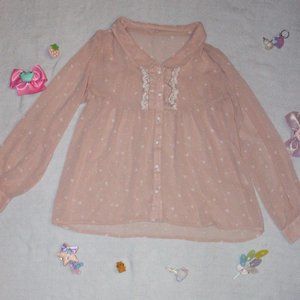 ♡【Sweet Heart Pattern Chiffon Blouse】 ♡ ♥〔Femme Lo